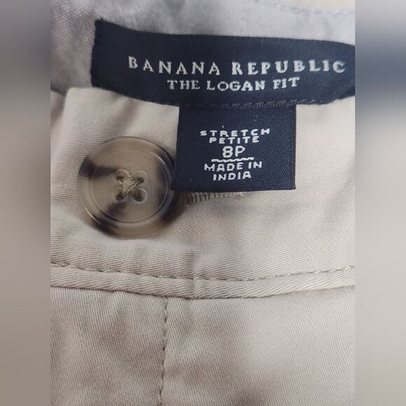 Banana Republic 8P TheLoganFit Full Length Cream Pockets Cotton Zip Women Pants - Picture 2 of 9